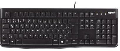 Logitech K120 Kabelgebundene Tastatur Windows, USB Plug & Play, Volle Größe, Spritzwassergeschützt, Gekrümmte Leertaste, mit PC, Laptop, DEU QWERTZ-Layout,B100 Maus mit Kabel, USB-Anschluss-Schwarz