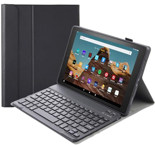SCIMIN Keyboard Cover Folio Case with Detachable Bluetooth Keyboard for Amazon Fire HD 10 & 10 Plus Tablet (13th/11th Generation, 2023/2021 Release)