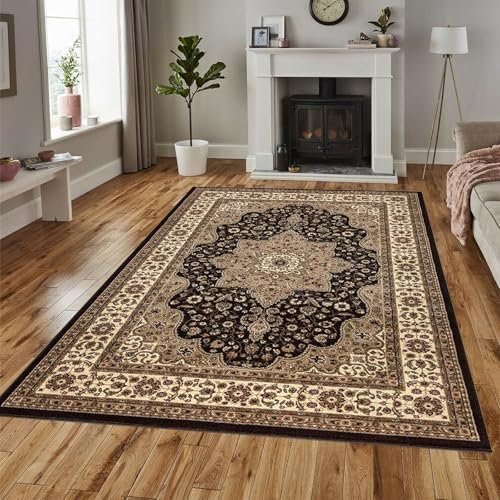 renoazul® Jute Back Turkish Rugs for Living Room 200x290 cm - Washable Brown Livingroom Rug Large - Rome Vintage Carpets For Bedrooms