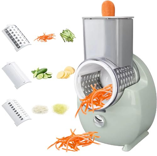 Electric Cheese Grater, Automatic Multi Vegetable Grater, Salad Maker Fruit Cutter, 65W Electric Chopper Slicer with 3 Replaceable Blades for Home Kitchen Use (Green)