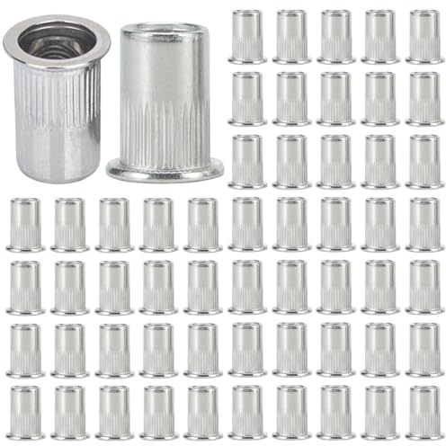 65PCS M6 Rivet Nuts, Stainless Steel Threaded Insert Nutserts, Large Flat Head Threaded Ri-vet Nuts Rivnut, Sliver Rivet Nut Pull Cap Nut for Metal Sheets, Electrical Appliances Industrial Product