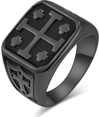 Jerusalem Kreuz Titan Ring, Europäischer Kreuzritter Vintage Herrenring