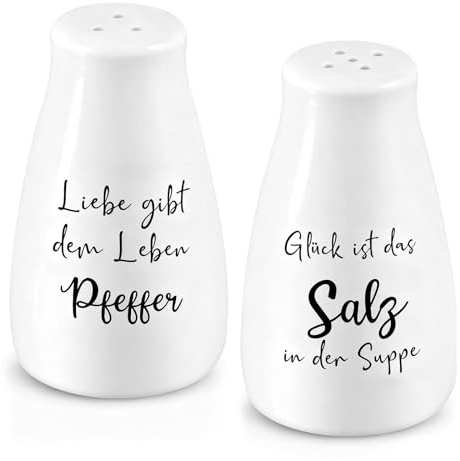 Salière et Poivrière, Petite Salière avec Autocollant Sel et Poivre, Saupoudreur à Épices en Céramique, Cadeau de Mariage pour Les Mariés pour La Cuisine, Le Camping (Style Classique)