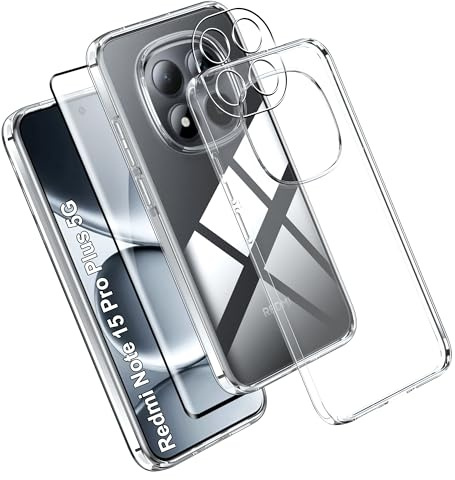 Effcotuo Coque pour Xiaomi Redmi Note 15 Pro Plus/15 Pro+ /POCO M8 Pro 5G Case avec Verre Trempé Protection écran avec 1 Pièces Caméra, Transparent Soft Etui Silicone TPU Cover Housse étui