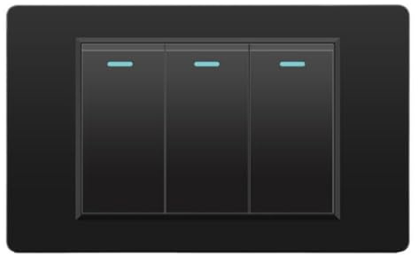 Pinafresa Tempered Glass Panel Mechanical Button Switch Wall Electrical 3 Gang 2 Way 118mmx72mm Light Switch Black 3gang 2way