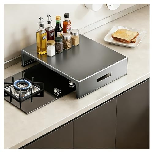 QSTGX Gasherd Abdeckung Edelstahl Unsichtbarer Griff mit Rutschfester Unterlage Keine Installation Erforderlich für Spülbecken, Wohnmobil-Elektroherde und Gasherde(White,35x49x9.5 cm)