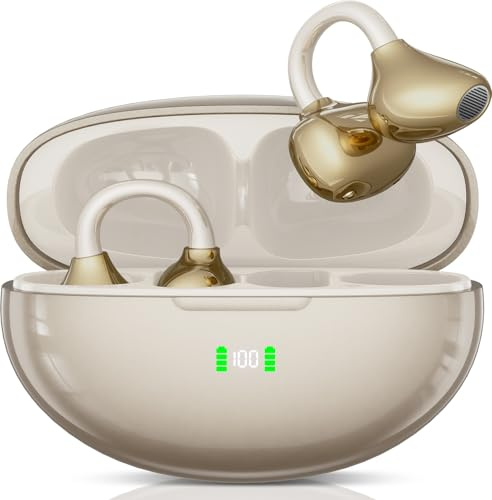 Cascos Oseos Inalambricos, Open-Ear Deportivos, Auriculares Inalámbricos con Clip para Running Deportivos,80 Horas de Duración de la Batería,Ajuste seguro,Resistentes al Agua y al Polvo(Color de Piel)