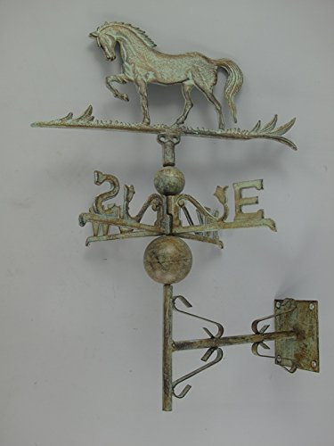 clever-deko Wetterfahne Pferd Wandmontage Windfahne Windhahn Wetterfähnchen Schmiedeeisen Gusseisen Metall Windrichtungsanzeiger Gestüt Reiter Stall