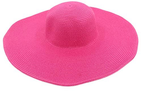 MEISHINE® Damen Groß Sommerhut Faltbare Sonnenhut Strandhut Strohhut Damenhut mit Band (Rose)