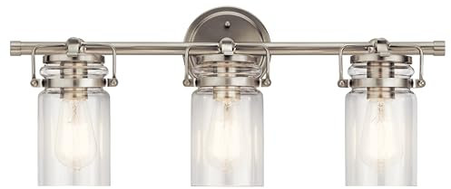 Kichler lighting 45689 ni Brinley – tres luz baño lavabo con mueble de baño, acabado en níquel pulido con cristal transparente
