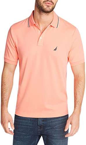 Nautica Classic Fit Short Sleeve Dual Tipped Collar Polo Shirt, Corail pâle, M Homme