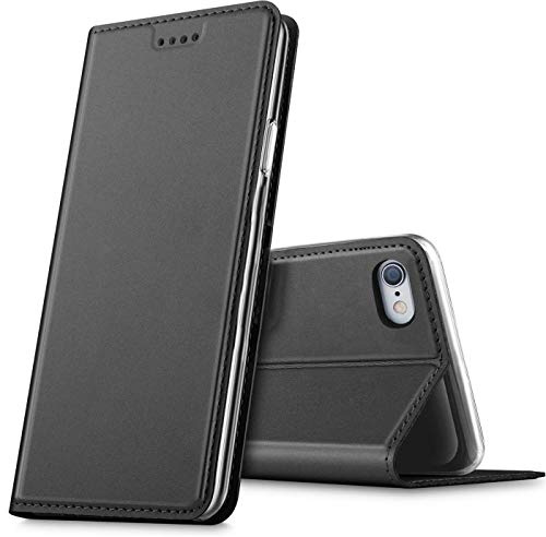 Verco Handyhülle für iPhone 6S, Premium Handy Flip Cover für Apple iPhone 6 Hülle [integr. Magnet] Book Case PU Leder Tasche (4,7 Zoll), Schwarz