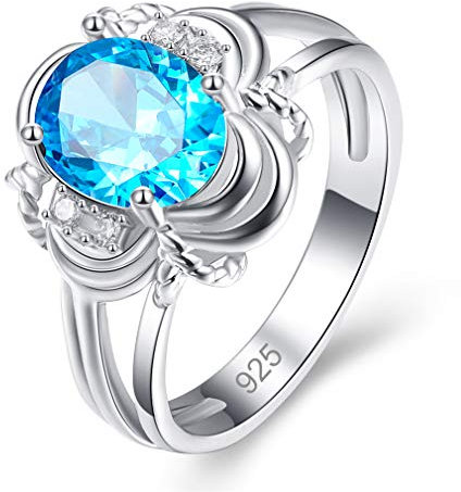 YAZILIND Frauen Verlobungsring mit Oval Cut Erstellt Mystic Blue Ocean Topaz 16.6