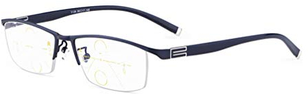 RXBFD Blaulichtfilter Brille Progressive Multi-Focal-Lesebrille, Halbrandbrille aus Aluminium, Nicht polarisierte Modebrille, Nicht verschreibungspflichtige Unisex-Brille
