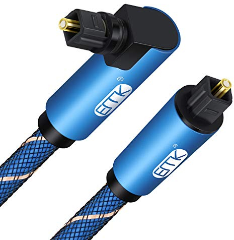 EMK Cavo ottico a 90 gradi, cavo audio ottico ad angolo retto regolabile a 360 gradi, cavo in fibra ottica Toslink Pulg ruotabile per Soundbar (3M, 90° ottico, 90° ottico blu)