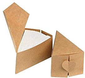 House of Cake Heart Kraft Brown Cake Slice Box, Single Cake Segment Carrier, Heart Shaped Secure Closure, Gift, Party Favour, 10 Pack