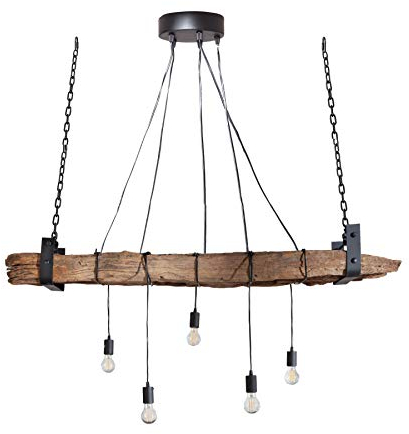 invicta INTERIOR Industrial 5-flammige Hängelampe Barracuda 152cm recyceltes Massivholz höhenverstellbar mit 5 Leuchten Hängeleuchte Balken Pendelleuchte Holzbalken