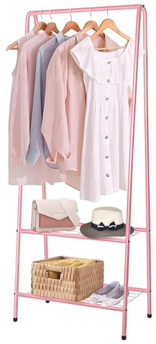 Youyijia Clothes Rail Small Clothe Rack Heavy Duty Metal Garment Rack 60cm x 151cm Garment Rail with Shelves Coat Stand Hanging Rail for Clothes (Pink)