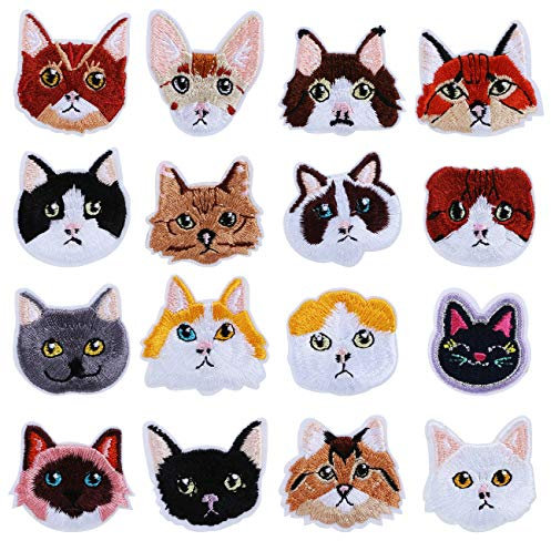 LIHAO 16pcs Iron on Patches Cats Patterns Applique Patches Iron-on Cloth Patches Clothing Repair Decoration Patch Kit Animal Cat Patches