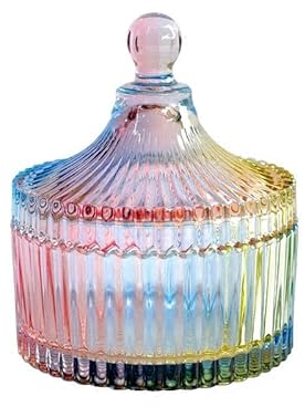 300 ml - Plat à bonbons en verre coloré avec couvercle en forme de tente - Pot à bonbons en cristal - Bocal apothicaire - Bocal à bonbons de mariage - Bocal à biscuits - Boîte à bijoux décorative
