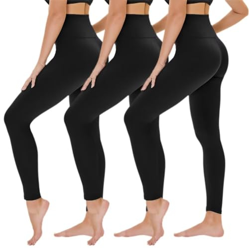 TNNZEET 3er Pack Leggings Damen High Waist Schwarz Leggins Blickdicht für Sport Gym(Schwarz/Schwarz/Schwarz,S-M)
