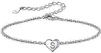 Silvora Buchstaben Armband mit Initial S Anhänger S925 Silber Armbänder Buchstaben Herz Anhänger 16cm+5cm Damen Armkette Alphabets Initialen Kettenanhänger für Mädchen