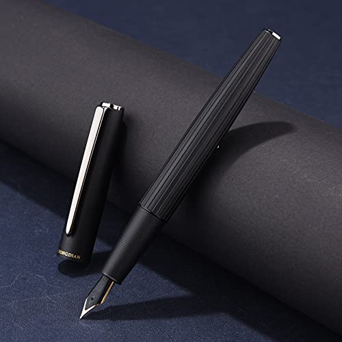 Hongdian A3 Matte Black Aluminum Fountain Pen Extra Fine Nib Case Set, Luxury Design Smooth Writing Instrument with Converter