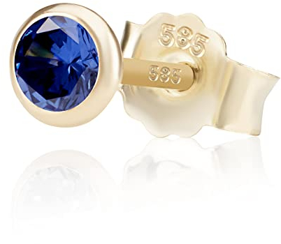 NKlaus Einzel 4,0mm 585 Gelb Gold 14 Karat Ohrstecker Kristall Zirkonia Blau Butterfly Verschluss Damen Mädchen 11037