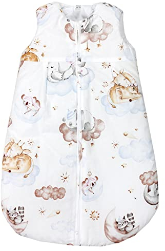 TupTam Baby Ganzjahresschlafsack 2.5 TOG, OEKO-TEX zertifiziert, wattiert, Unisex, atmungsaktiv, Farbe: Tiere auf Wolken, Größe: 104-110