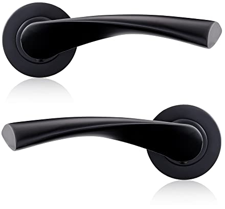 XFORT Maniglia per porta a rosetta, colore nero opaco, con serratura a leva, ideale per porte interne in legno per casa e ufficio (1 paio)