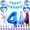 Gefrorene Geburtstagsparty Deko,Happy Birthday Banner,Luftballon 4. Geburtstag,7 Eisprinzessin Schneeflocke Folienballon und 24 Kuchen Topper,Gefrorene Prinzessin Geburtstagsfeier Dekoration