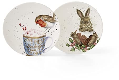 Royal Worcester Wrendale Deigns - Juego de 2 platos (16 cm), diseño de petirrojo y conejo