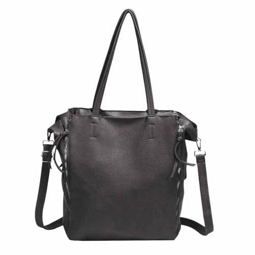 Damen Tasche Set 2in1 Shopper Handtasche Crossbody Hobo Bag Schultertasche Umhängetasche Metallic Cross-Over DIN-A4 Dunkelgrau V1