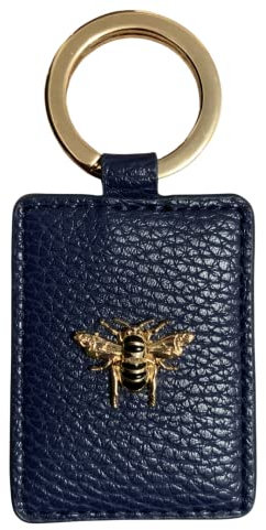 Alice Wheeler Porte-clés abeille en cuir vegan, bleu marine, taille unique