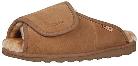 PAMIR Herren Schaffell zehenoffene Hausschuhe Indoor Outdoor Verstellbare Pantoffeln mit Memory Foam 44 EU