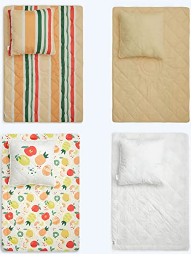 MB Warenhandel24 Bettenset 1x Bettdecke ca. 135x200 cm und 1x Kopfkissen ca. 80x80 cm Bettwäsche Premium Bedruckt Allergiker Steppbett & Kopfkissen Bezug 100% Polyester (Früchte)