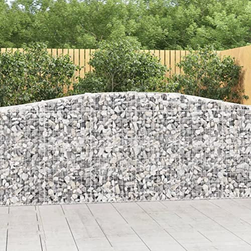 Camerina Gabionen mit Hochbogen 2 STK. 400x50x100/120cm Verzinktes Eisen Zaun Gabionen WasserzapfsäUle Garten Pflanzsteine Beton Garten Stapelbar Gabionenzaun Gabionen