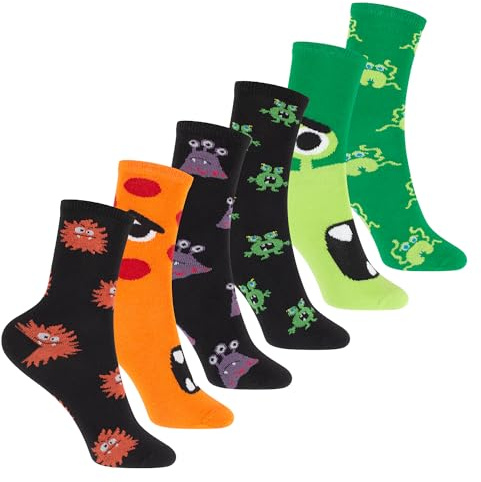 Footstar Bunte Baumwoll Basic Socken (6 Paar) mit lustigen Motiven für Mädchen & Jungen