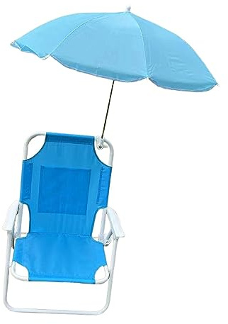 MagiDeal Chaise d'extérieur pour Enfants, Chaise de Plage, avec Parasol, extérieur, Chaise Pliante, Chaise de de Camping pour Voyage en Plein air, Bleu