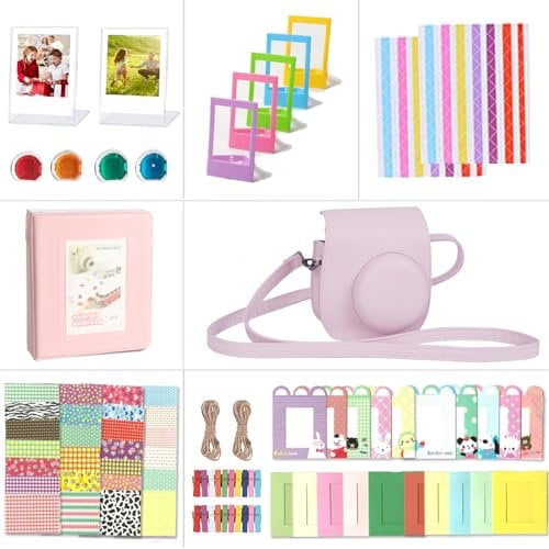 Riosin Instant Mini 12 Accessories Compatible with Fujifilm Instax Mini 12 Camera, Includes Case, Album, Filters, Wall Hang Frames, Film Frames, Border Stickers, Corner Stickers (Blossom Pink)