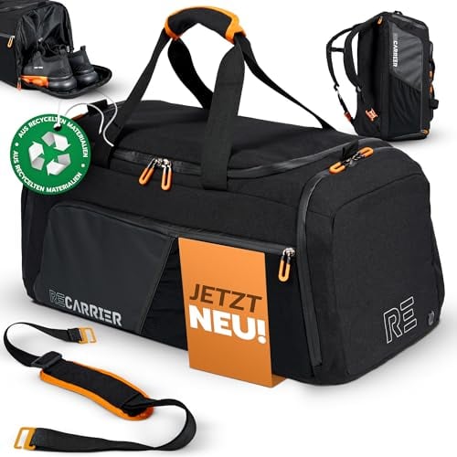 RECARRIER Sporttasche [RECYCELTES PET] 50L – Gym Bag und Rucksack in Einem – wasserdichte Trainingstasche Herren Damen – Sportrucksack mit Schuhfach Fitness, Reisetasche groß
