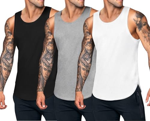 COOFANDY Tanktops Herren Gym Unterhemden Stringer Tank Top Ärmellose Tankshirt Männer Muskelshirts Bodybuilding Herren Kleidung Schwarz/Grau/Weiß S