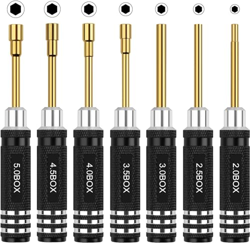 RC Tools Kit 7PCS Hex Nut Screwdriver Set with 5.0/4.5/4.0/3.5/3.0/2.5/2.0 Box Hobby Tools Hexagon Nut Wrench Repair Tools Compatible with SCX24 Traxxas Redcat RC Cars