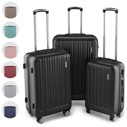 Easy Move ABS Hartschalenkoffer - Ergonomisch & Sicher - Trolley Koffer Set 3-teilig mit 360° Rädern, Zahlen-Schloss - Rollkoffer, Reisekoffer (Schwarz, Kofferset)