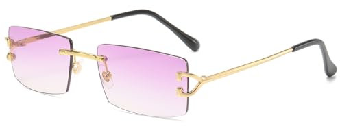 kachawoo Leicht passende Sonnenbrille Straße Selfies Sonnenbrille Trendy randlose Metall Brillen für Frauen Männer (gold with pink)