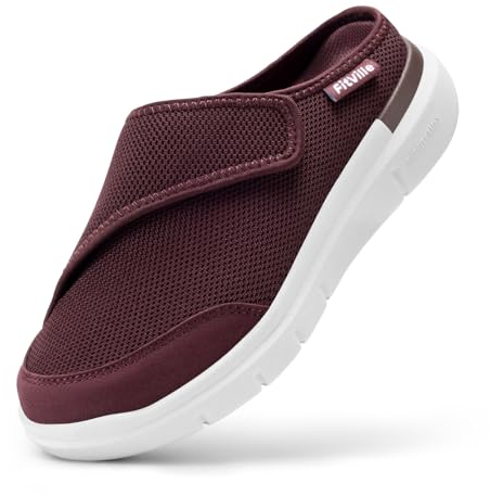 FitVille Extra Breit Hausschuhe Damen mit Klettverschluss Halbschuhe Slipper Burgunderrot 38 EU X-Weit