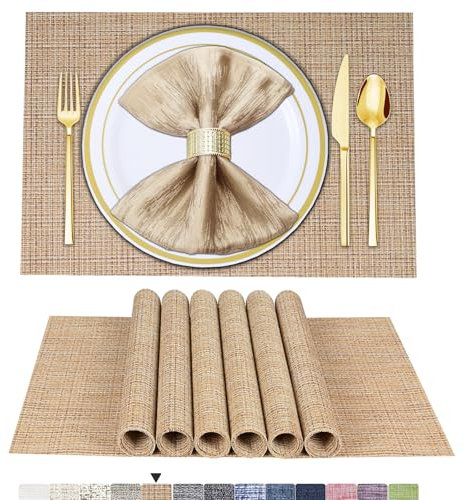 BETEAM Platzsets Abwaschbar 6er Set Vinyl Tischsets für Esstisch Waschbar Küchen Platzdecken Langlebige Tischsets für Drinnen Draußen-01 Beige, 6er Set
