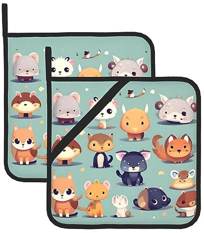 Chrysm Süße kleine Tiere, 2 Topflappen-Sets, Küchenuntersetzer, Untersetzer für Mikrowelle, Grill, hitzebeständig