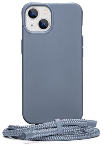 doqui Handyhülle mit abnehmbarem Band | Flexible Handykette | Anti-Fingerabdruck-Beschichtung | Graublau (iPhone 15 Pro)