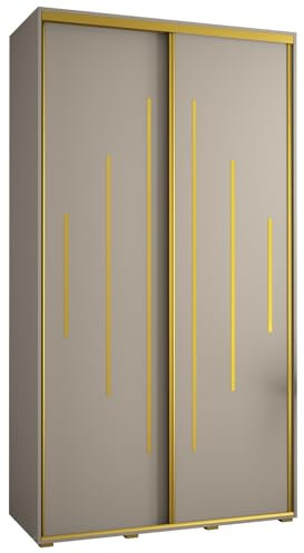 MEBLE KRYSPOL Dakota 12 Schrank mit Zwei Schiebetüren - Moderner Kleiderschrank mit Kleiderstange und Regalen - 235,2x130x60cm - Kaschmir Gold